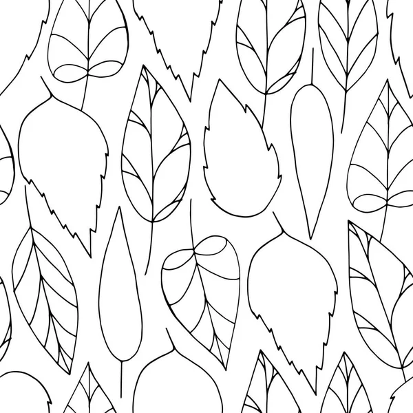 Feuilles incolores noires doodle motif sans couture — Image vectorielle