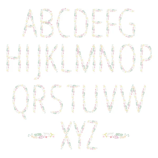 Belle lettere maiuscole in alfabeto inglese floreale — Vettoriale Stock