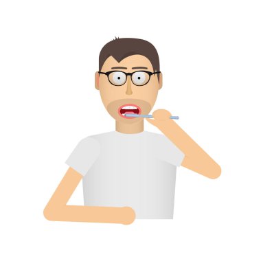 Bir adam dişlerini fırçalar. Dişlerini fırçala. Hijyen, vektör çizimi