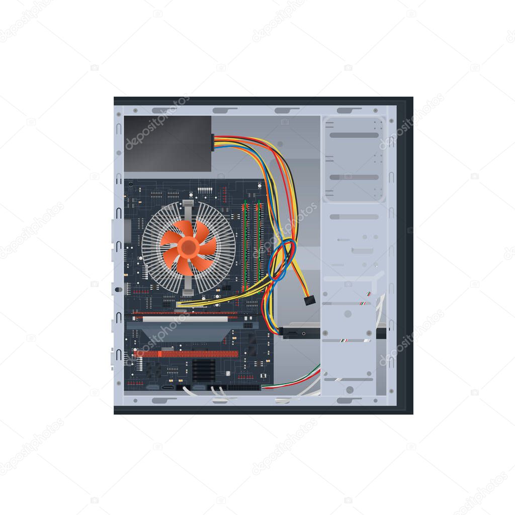 Components of the computer. Computer case, vector illustration
