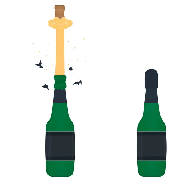 Champagne Open Een Fles Feestelijke Champagne Vectorillustratie — Stockvector