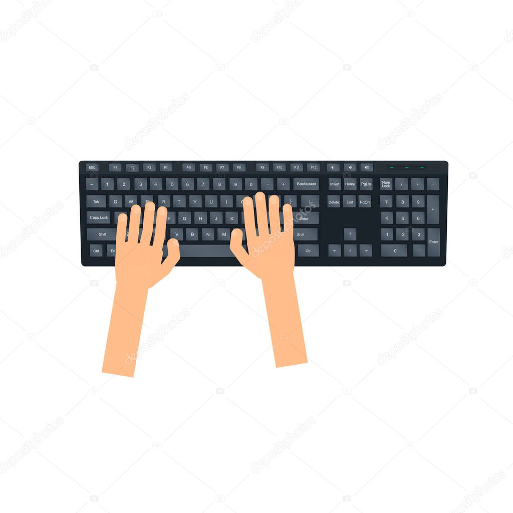 Typing on the keyboard. Using the keyboard, vector illustration