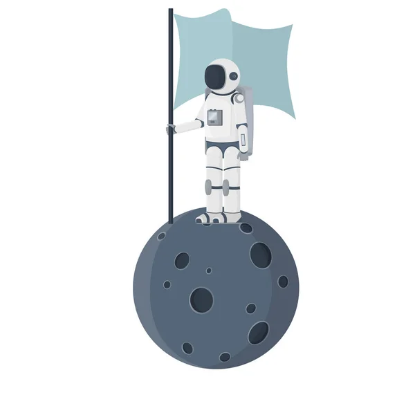 Astronaut Spacesuit Spacemen Flag Planet Vector Illustration — Stock Vector