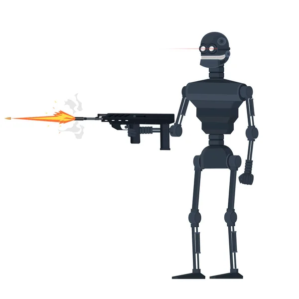 陸軍用ロボット ロボットは武器を撃つ ベクトルイラスト — ストックベクタ
