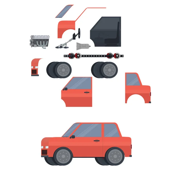 Estructura Del Coche Montaje Coches Auto Partes Ilustración Vectorial — Vector de stock