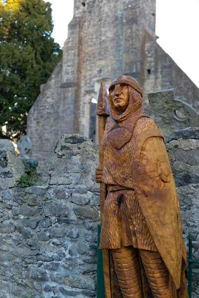 Wooden sculpture at ancient Irish castle of Malahide, Dublin, Ireland