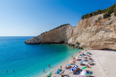 Yunanistan 'ın Lefkada adasındaki güzel Porto Katsiki plajı. İyon Adaları. Yaz Tatili.