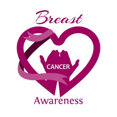 Meme kanseri bilinçlendirme şerit ve beyaz arka plan üzerinde kalp. Vektör çizim