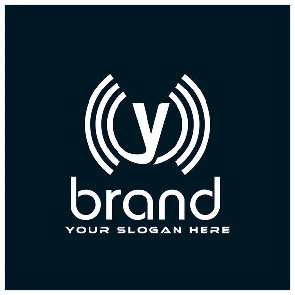 Y harfi mavi arka plan üzerinde sinyal. Düz tasarım. 