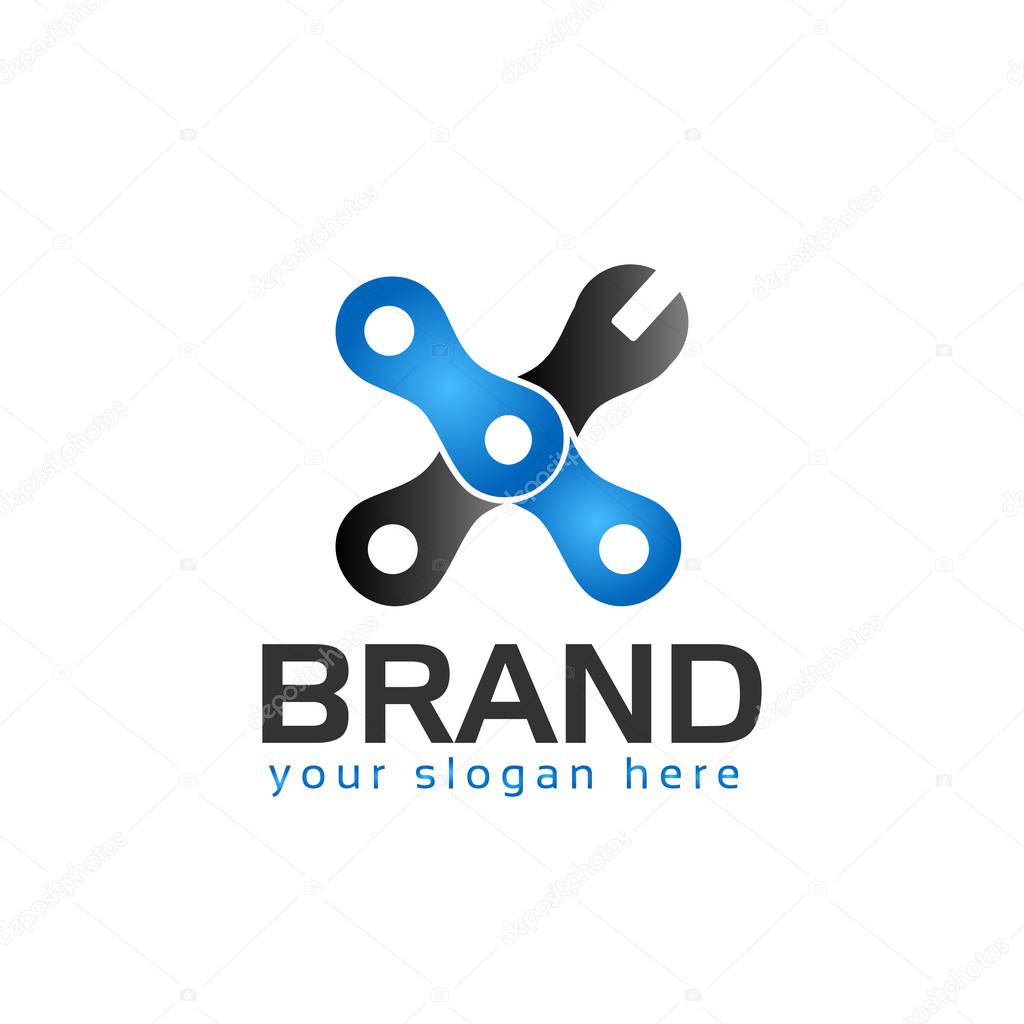 Letter X, Logo Letter X with chain and wrench. logo formed by chain and wrench