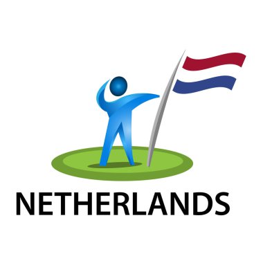 Hollanda, vektör çizim beyaz arka plan üzerinde bir bayrak tutan adam.