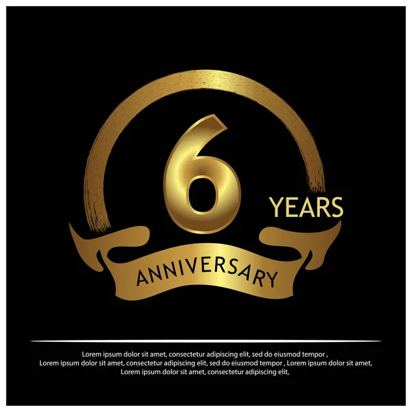 Seis Años Oro Aniversario Diseño Plantilla Aniversario Para Web Juego — Archivo Imágenes Vectoriales