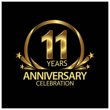 On bir yıl yıldönümü altın. Yıldönümü şablon tasarım web, oyun, yaratıcı poster, kitapçık, broşür, el ilanı, dergi, davetiye - vektör