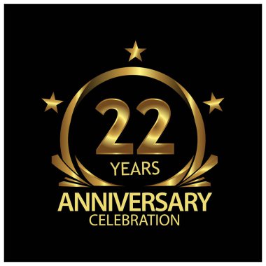 Yirmi iki yıl yıldönümü altın. Yıldönümü şablon tasarım web, oyun, yaratıcı poster, kitapçık, broşür, el ilanı, dergi, davetiye - vektör