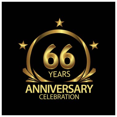 Altmış altı yıl yıldönümü altın. Yıldönümü şablon tasarım web, oyun, yaratıcı poster, kitapçık, broşür, el ilanı, dergi, davetiye - vektör