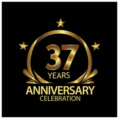 Otuz yedi yıl yıldönümü altın. Yıldönümü şablon tasarım web, oyun, yaratıcı poster, kitapçık, broşür, el ilanı, dergi, davetiye - vektör