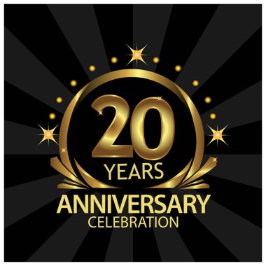 Yirmi yıl dönümü altın. web, oyun, Yaratıcı poster, kitapçık, broşür, el ilanı, dergi, davetiye kartı için yıldönümü şablonu tasarımı - Vektör