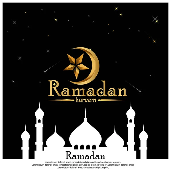 Ramadán Kareem Oro Hermosa Tarjeta Felicitación Con Icono Estrella Luna — Vector de stock