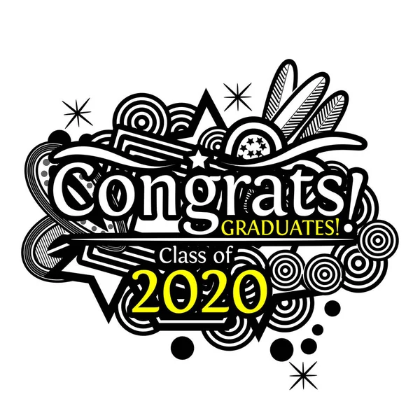 Parabéns Pela Aula Graduação 2020 Sobre Doodle Background —  Vetores de Stock