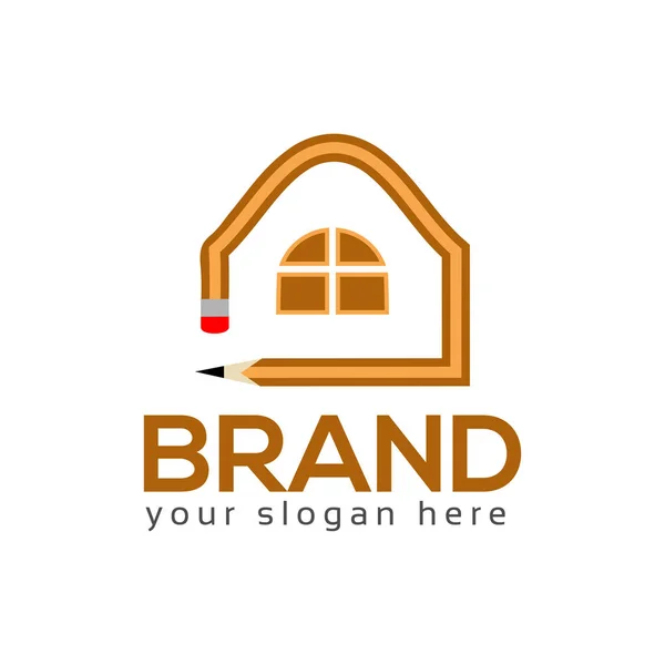 Шаблон Логотипа Карандашного Дома Плоский Дизайн — стоковый вектор