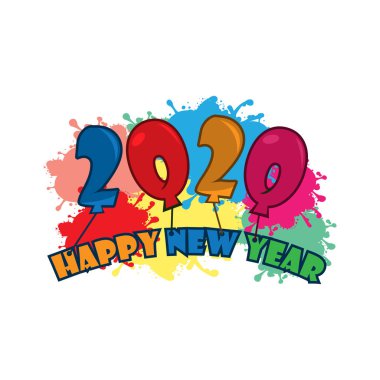 Balon ile Happy 2020 Yeni Yıl kartı.
