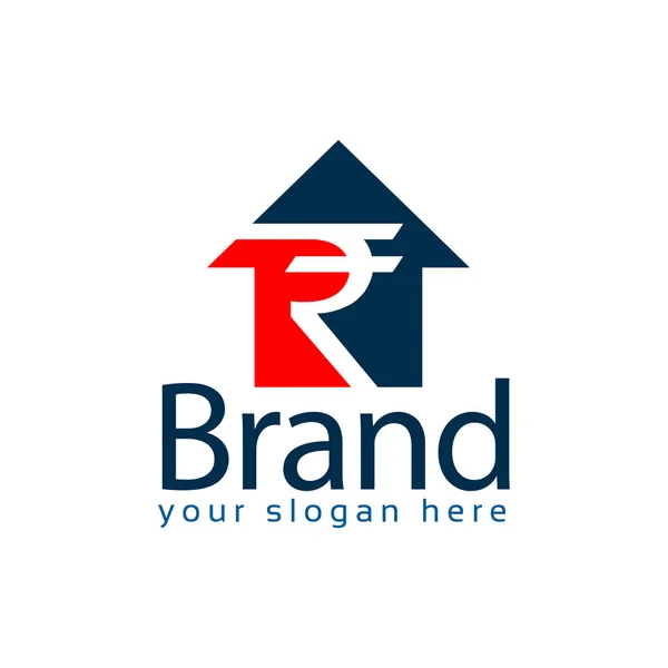 Panneau Roupie Dans Maison Finance Logo Vecteur Design Plat — Image vectorielle