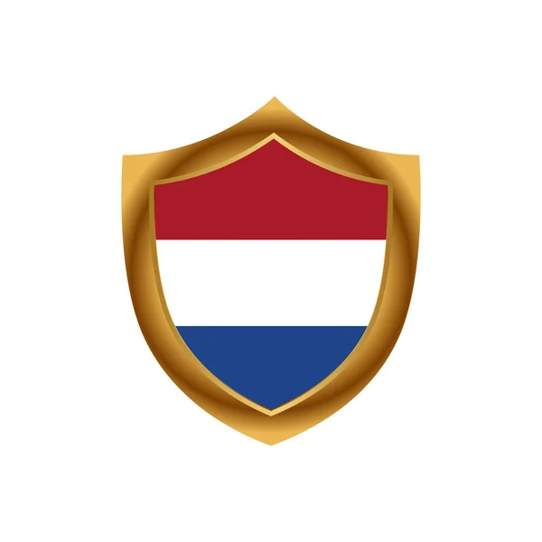 Bandeira Holandesa Escudo Dourado Ícone Acções Ilustração Vetorial — Vetor de Stock