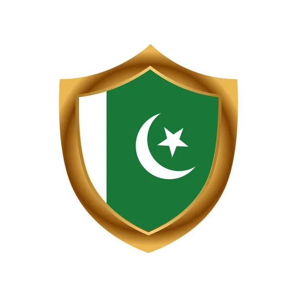 Pakistanische Flagge Und Goldenes Schild Aktiensymbol Vektorillustration — Stockvektor