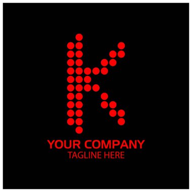 K logo şablonu, K harfi, Kırmızı logo tasarımı. Vektör