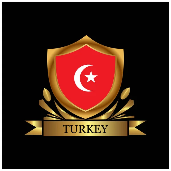 Turecká Vlajka Zlatý Štít Ikona Akcií Vektorová Ilustrace — Stockový vektor