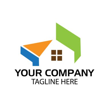 Ev logosu şablonu, düz tasarım. Soyut ev