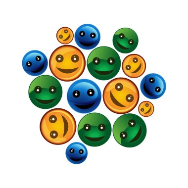 Beyaz arkaplanda Emoji Renkli Simgeler... Vektör İllüstrasyonu