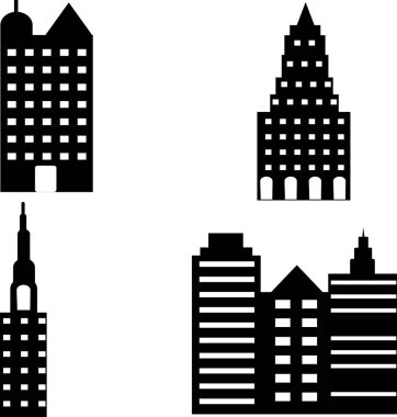 Bir şehir binasının siyah siluetinin çizimi