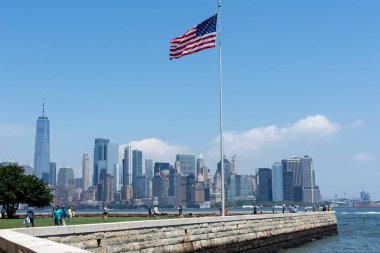 New York, NY, USA - July 19, 2019: View of Manhattan from Ellis Island
