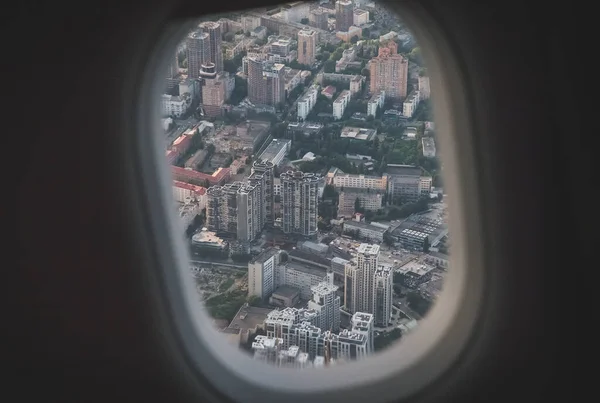 Kiev Ukraine from a height in the plane\'s illuminator