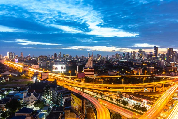 Bangkok Tailandia Octubre 2016 Paisaje Urbano Luz Carretera Nocturna Larga —  Fotos de Stock