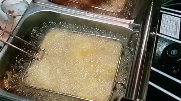 Movimento Lento Batatas Fritas Batatas Fritas Fritas Óleo Calor Para — Vídeo de Stock