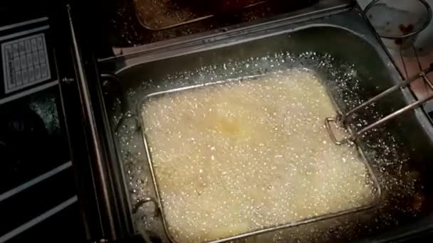 Movimento Lento Batatas Fritas Batatas Fritas Fritas Óleo Calor Para — Vídeo de Stock