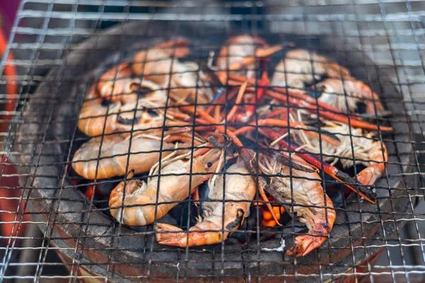 Grilled Shrimp Giant Freshwater Prawn Grilling Charcoal Sale Thai Street — Stock Photo, Image