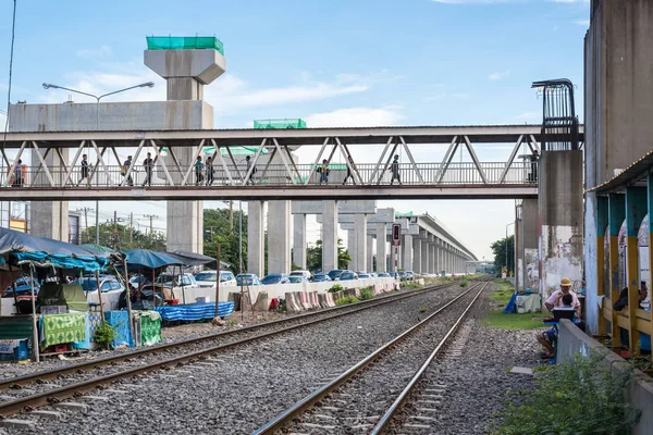 Bangkok Thailand Augusti 2017 Byggarbetsplats För Sky Train Röd Linje — Stockfoto