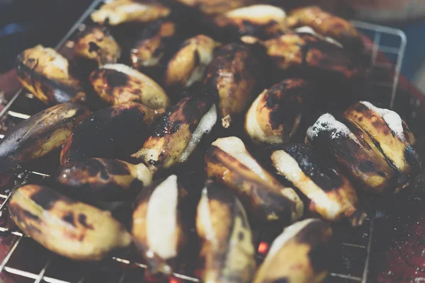 Banana Asada Parrilla Para Venta Mercado Comida Callejera Tailandesa Restaurante — Foto de Stock