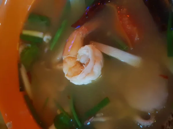 Sopa Picante Mariscos Camarón Tom Yum Goong Una Famosa Comida —  Fotos de Stock