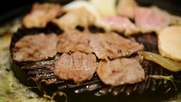 Grillezett Nyers Hús Marha Sertéshús Grill Grill Élelmiszer Főzés Wagyu — Stock videók