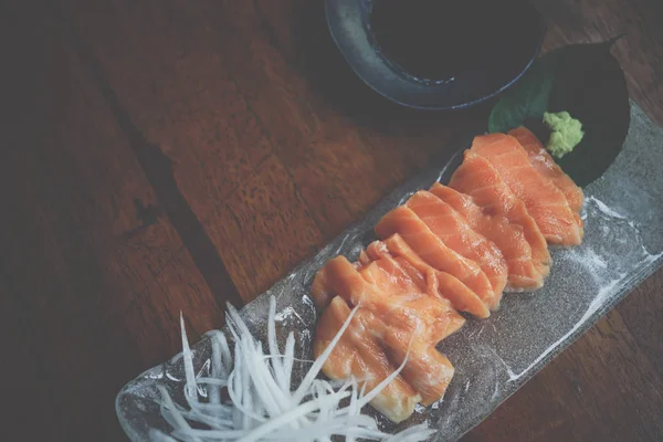 Comida Japonesa Delicadeza Consistindo Salmão Sashimi Peixe Salmão Cru Muito — Fotografia de Stock