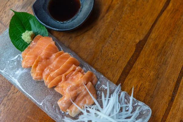 Comida Japonesa Delicadeza Consistindo Salmão Sashimi Peixe Salmão Cru Muito — Fotografia de Stock