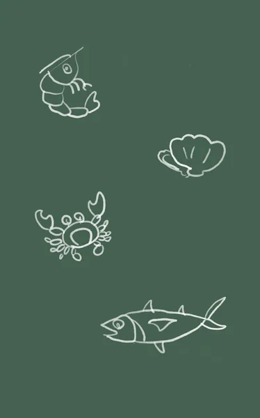 Эскиз меню морепродуктов на борту — стоковое фото