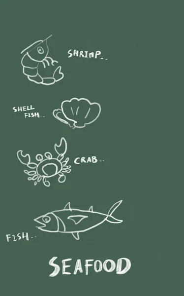 Sketch of Seafood menu on board — Stock Photo, Image