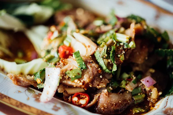 Spicy sliced grilled beef salad at Thai food Royalty Free Stock Photos