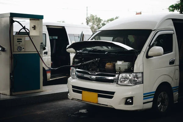 Petrol station or Gas station and passenger van — Stock Photo, Image