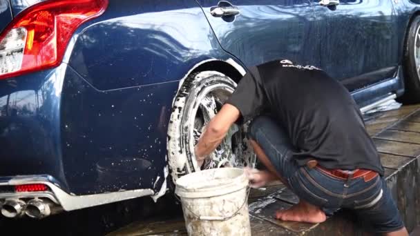 Banguecoque Tailândia Dezembro 2018 Limpeza Pessoal Cuidados Carro Não Identificado — Vídeo de Stock